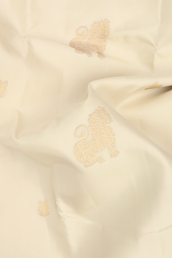 Kanchipuram Silk Saree In Off White With Yazhi Motifs