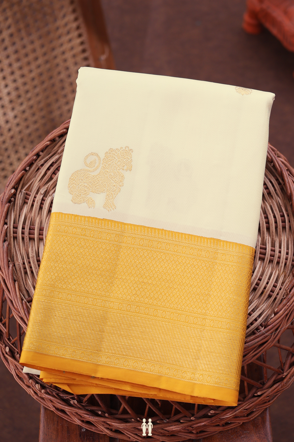 Kanchipuram Silk Saree In Off White With Yazhi Motifs