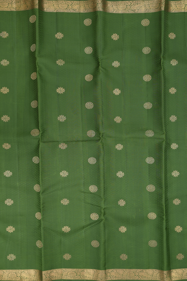 Kanchipuram Silk Saree In Olive Green With Jacquard Pattern