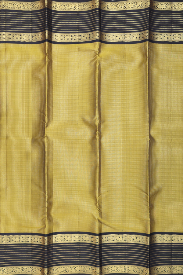 Kanchipuram Silk Saree In Olive Yellow With Checks Design