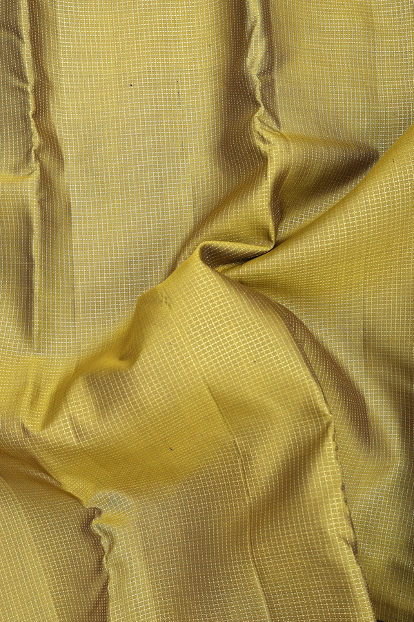 Kanchipuram Silk Saree In Olive Yellow With Checks Design