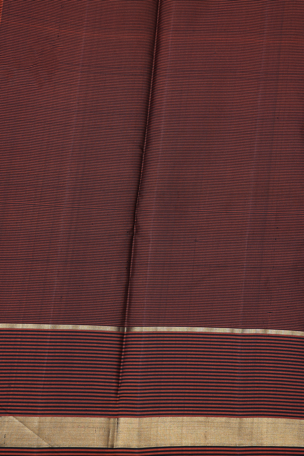 Kanchipuram Silk Saree In Orange And Black With Checks