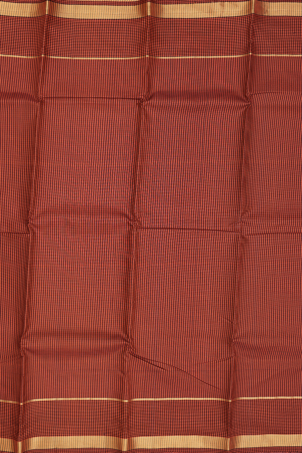 Kanchipuram Silk Saree In Orange And Black With Checks