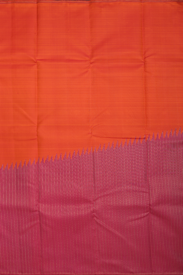 Kanchipuram Silk Saree In Orange And Purple Half And Half Design