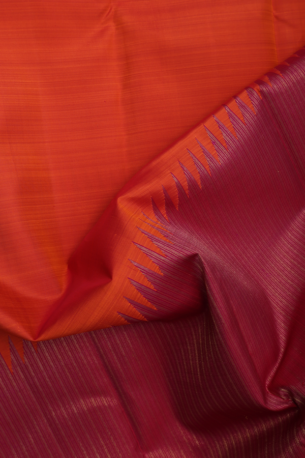 Kanchipuram Silk Saree In Orange And Purple Half And Half Design