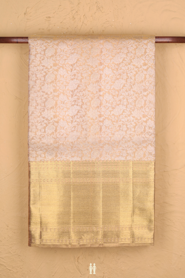 Kanchipuram Silk Saree In Orange Tissue With Floral Design