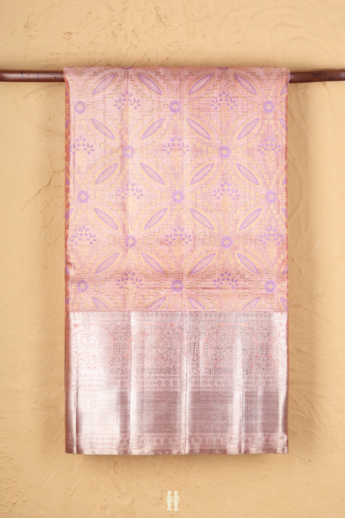 Kanchipuram Silk Saree In Orange Tissue With Floral Design