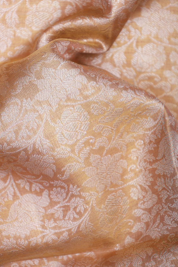 Kanchipuram Silk Saree In Orange Tissue With Floral Design