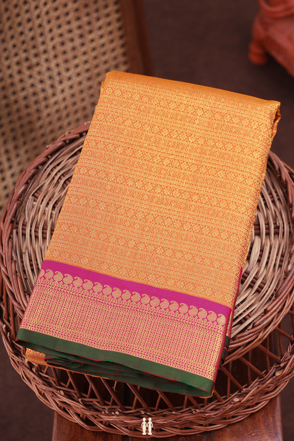 Kanchipuram Silk Saree In Orange With Brocade Design