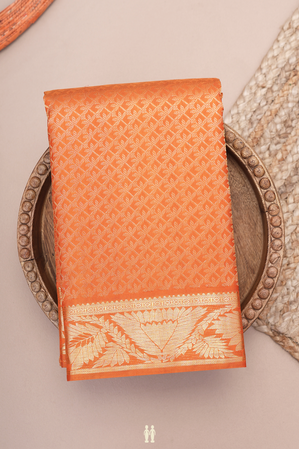 Kanchipuram Silk Saree In Orange With Brocade Design