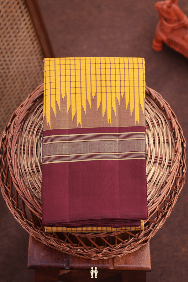 Kanchipuram Silk Saree In Orange With Checks Design