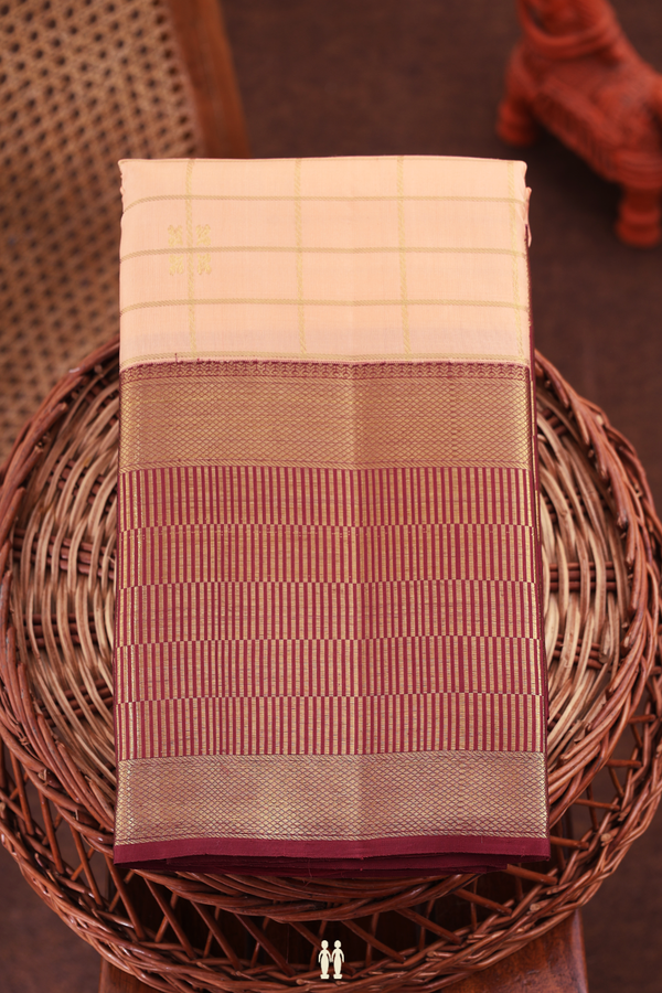 Kanchipuram Silk Saree In Orange With Checks Design