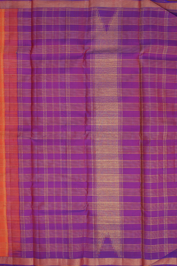 Kanchipuram Silk Saree In Orange With Checks Design
