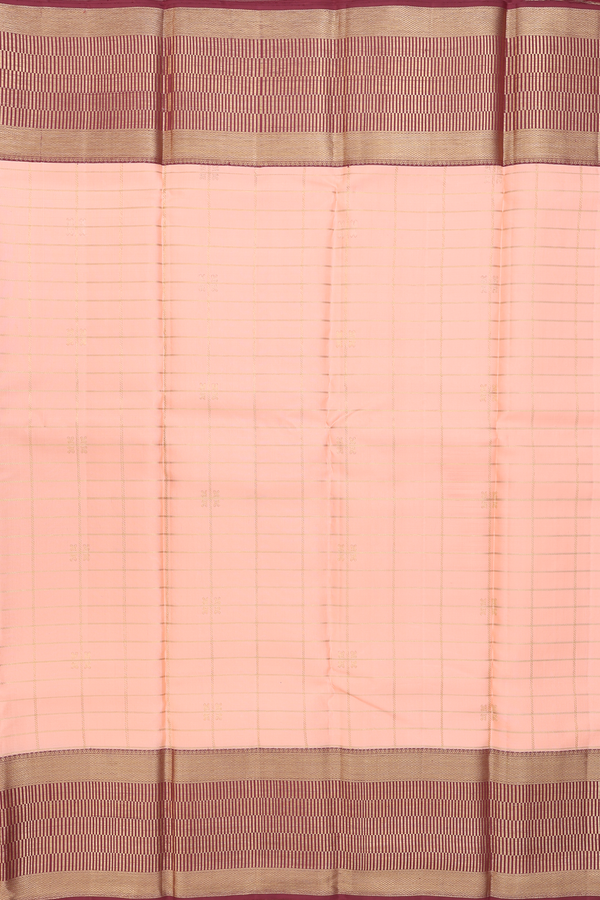 Kanchipuram Silk Saree In Orange With Checks Design