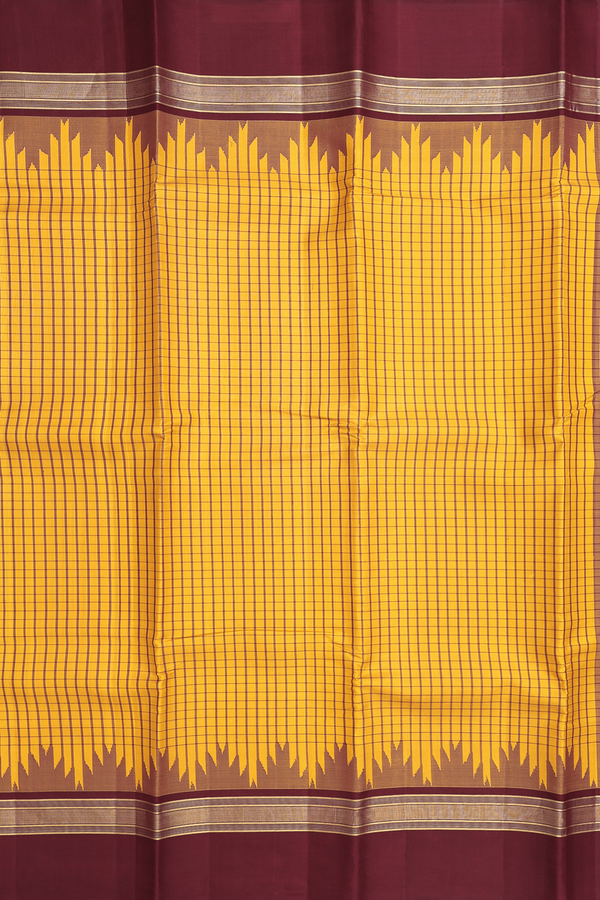 Kanchipuram Silk Saree In Orange With Checks Design