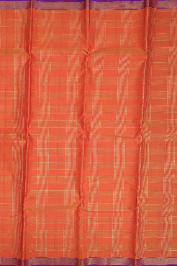 Kanchipuram Silk Saree In Orange With Checks Design