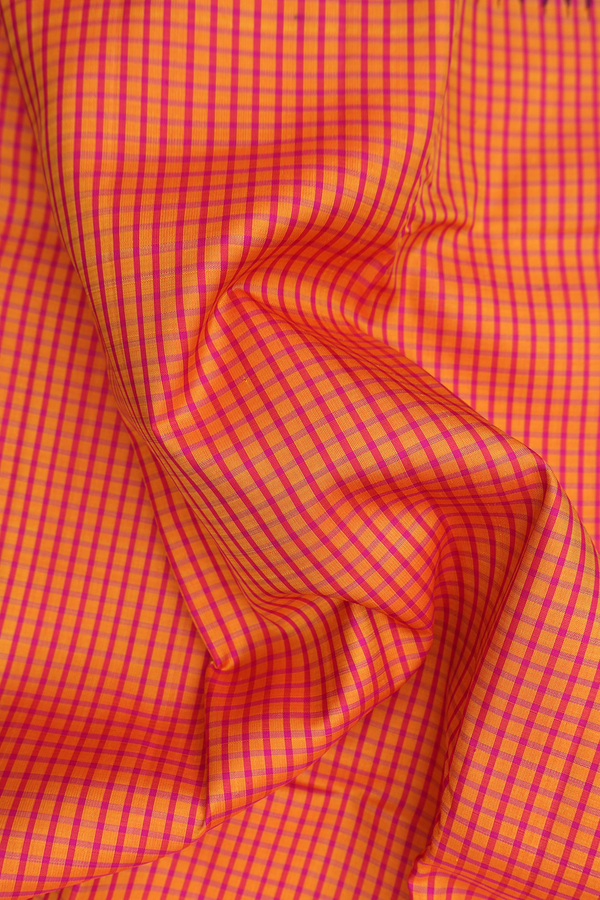 Kanchipuram Silk Saree In Orange With Checks Design
