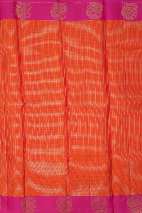 Kanchipuram Silk Saree In Orange With Checks Design