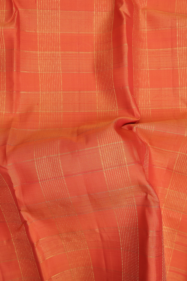 Kanchipuram Silk Saree In Orange With Checks Design