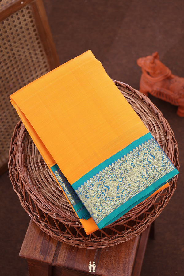 Kanchipuram Silk Saree In Orange With Contrast Border