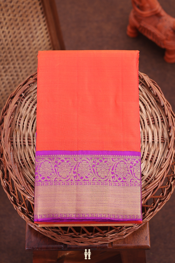 Kanchipuram Silk Saree In Vermillion Red With Contrast Border