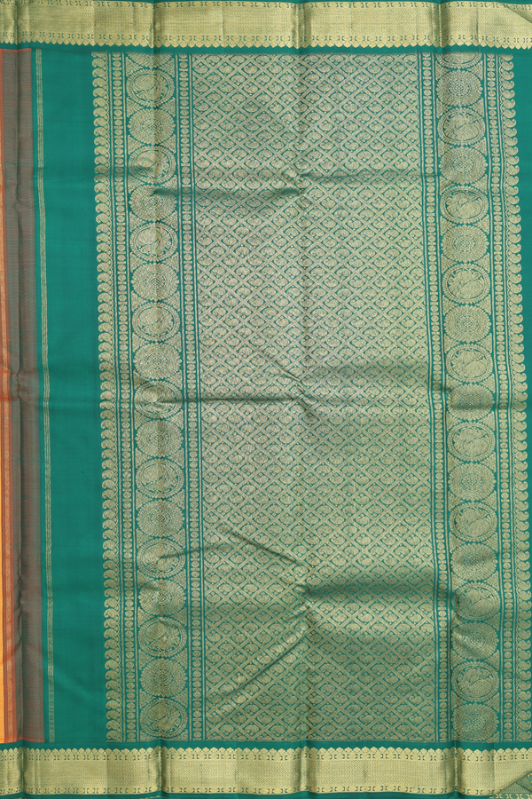 Kanchipuram Silk Saree In Orange With Floral Buttas