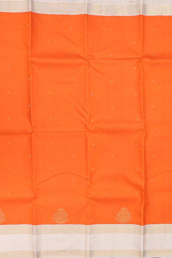 Kanchipuram Silk Saree In Orange With Floral Buttas