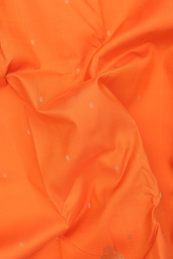 Kanchipuram Silk Saree In Orange With Floral Buttas