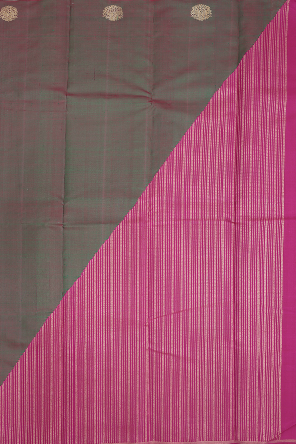 Kanchipuram Silk Saree In Orange With Floral Buttis