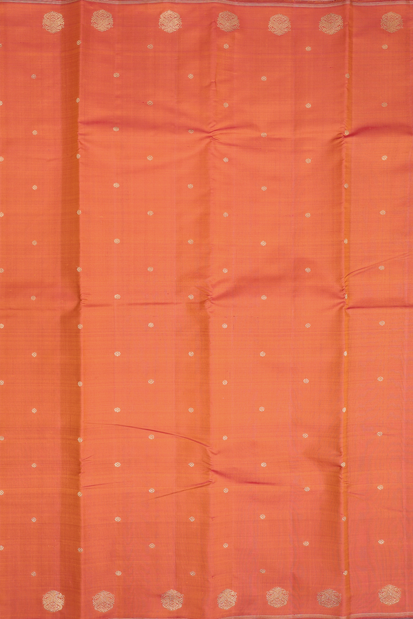 Kanchipuram Silk Saree In Orange With Floral Buttis