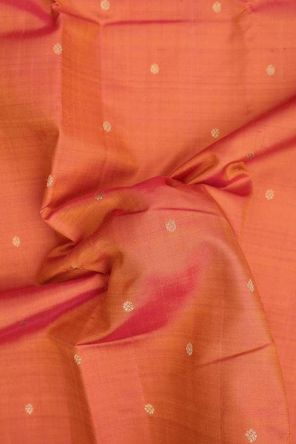 Kanchipuram Silk Saree In Orange With Floral Buttis