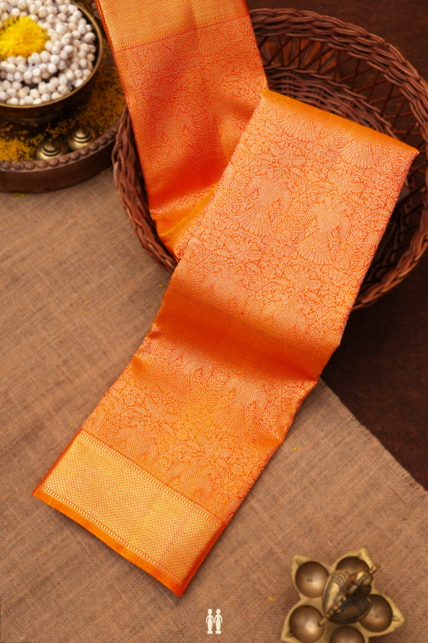 Kanchipuram Silk Saree In Orange With Iruthalai Pakshi Design