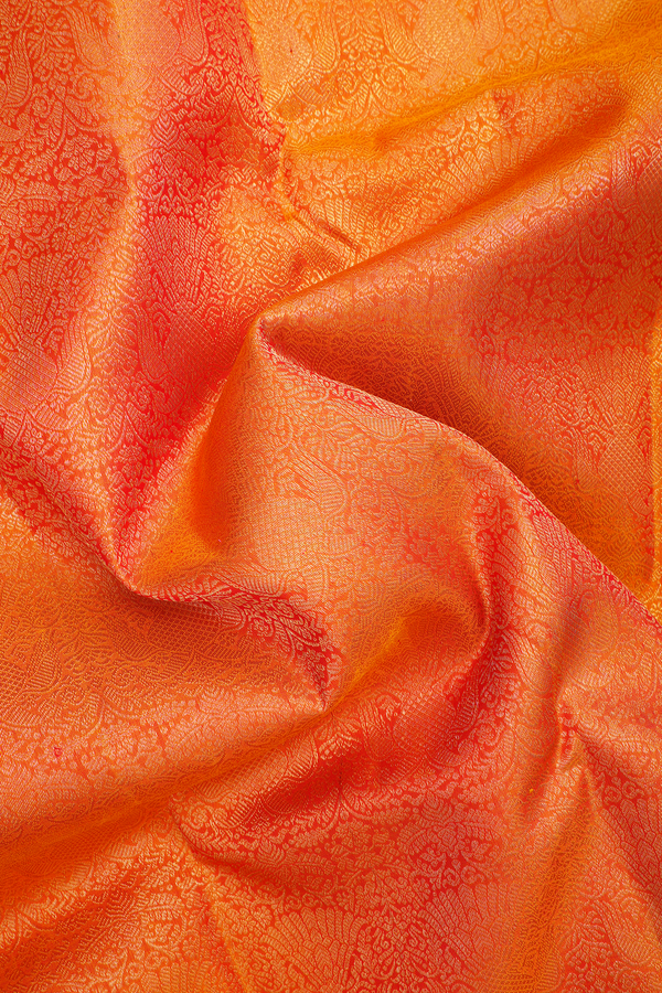 Kanchipuram Silk Saree In Orange With Iruthalai Pakshi Design