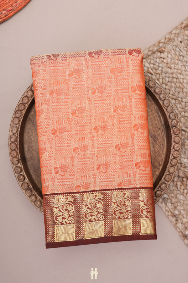 Kanchipuram Silk Saree In Orange With Jacquard Pattern
