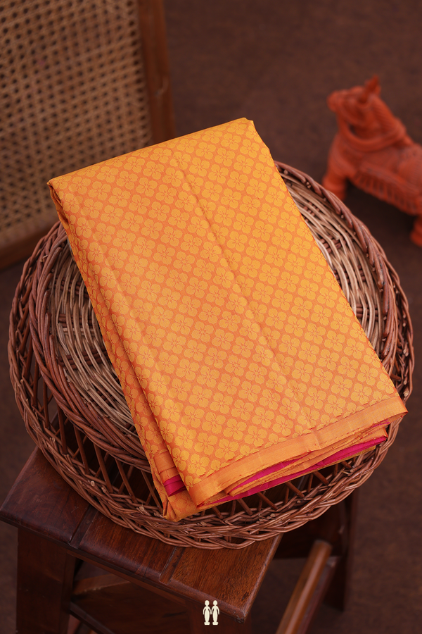 Kanchipuram Silk Saree In Orange With Jacquard Pattern