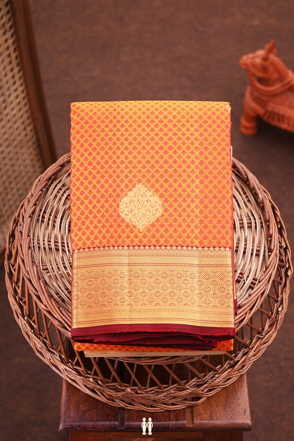Kanchipuram Silk Saree In Orange With Jacquard Pattern