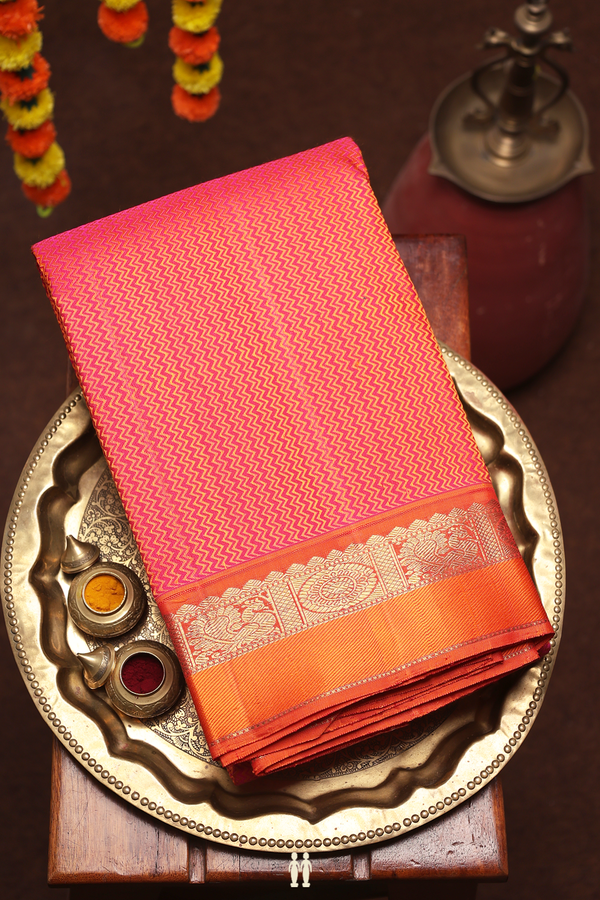 Kanchipuram Silk Saree In Orange With Jacquard Pattern