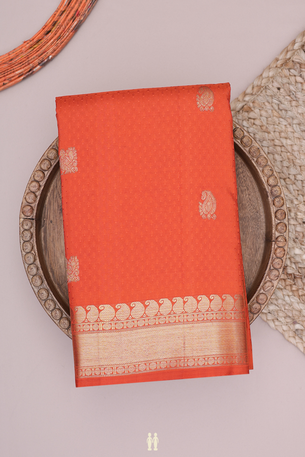 Kanchipuram Silk Saree In Orange With Jacquard Pattern