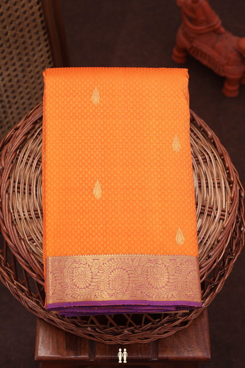 Kanchipuram Silk Saree In Orange With Jacquard Pattern