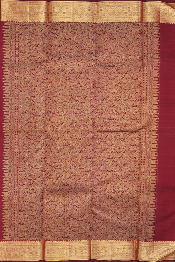 Kanchipuram Silk Saree In Orange With Jacquard Pattern