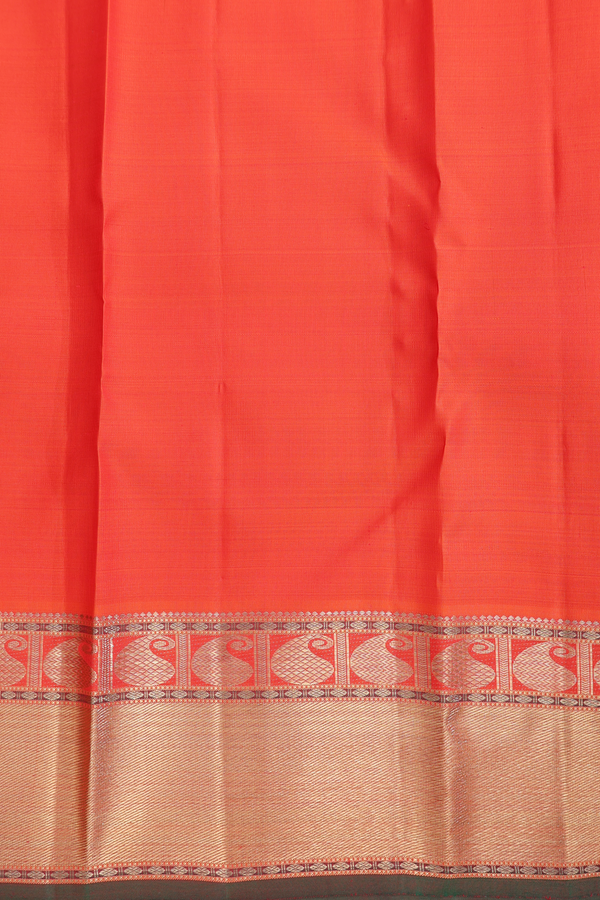 Kanchipuram Silk Saree In Orange With Jacquard Pattern