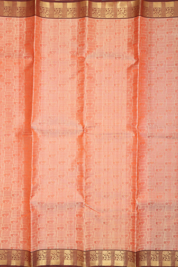 Kanchipuram Silk Saree In Orange With Jacquard Pattern