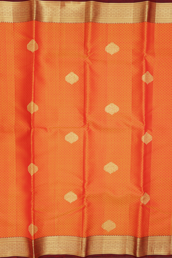 Kanchipuram Silk Saree In Orange With Jacquard Pattern