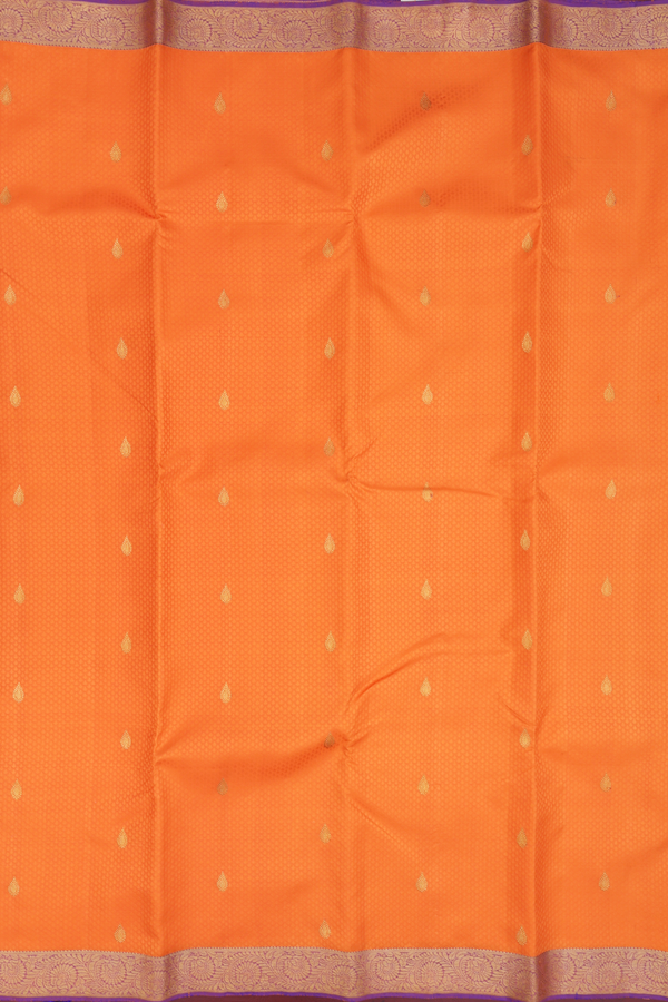 Kanchipuram Silk Saree In Orange With Jacquard Pattern