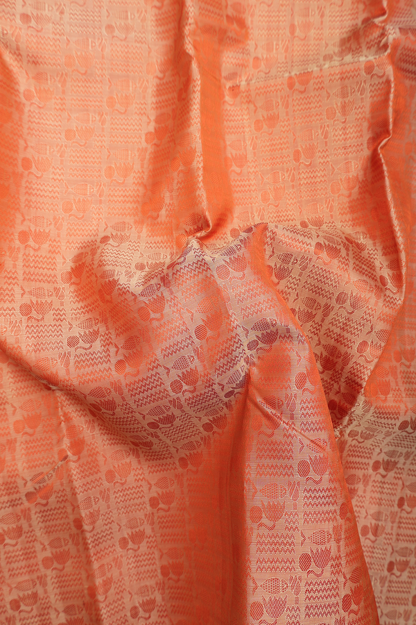 Kanchipuram Silk Saree In Orange With Jacquard Pattern