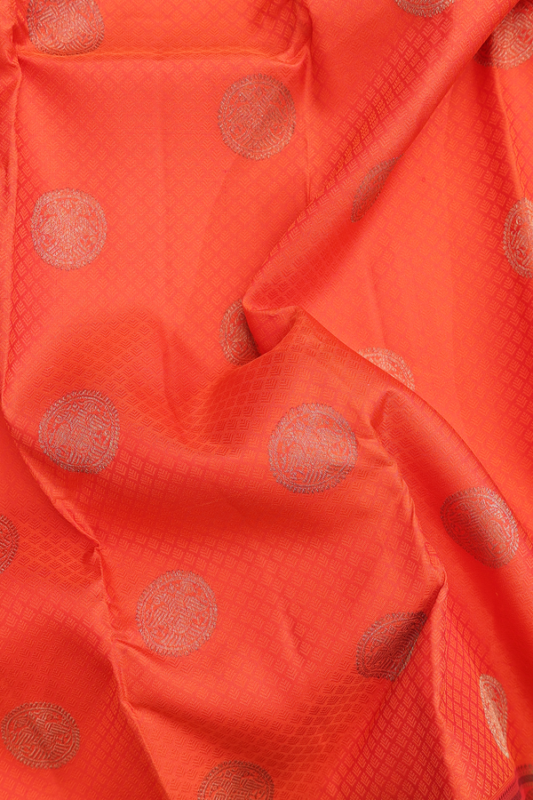 Kanchipuram Silk Saree In Orange With Jacquard Pattern