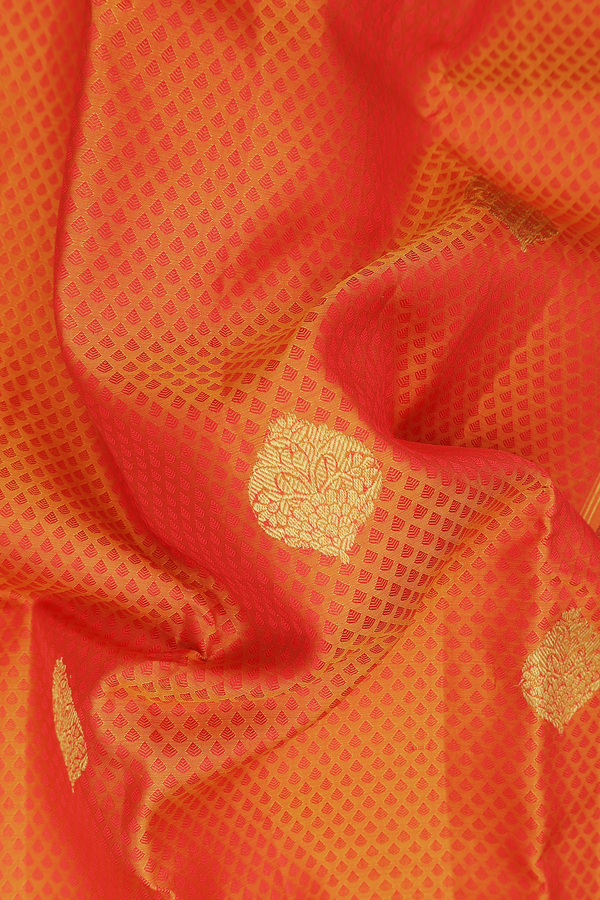 Kanchipuram Silk Saree In Orange With Jacquard Pattern