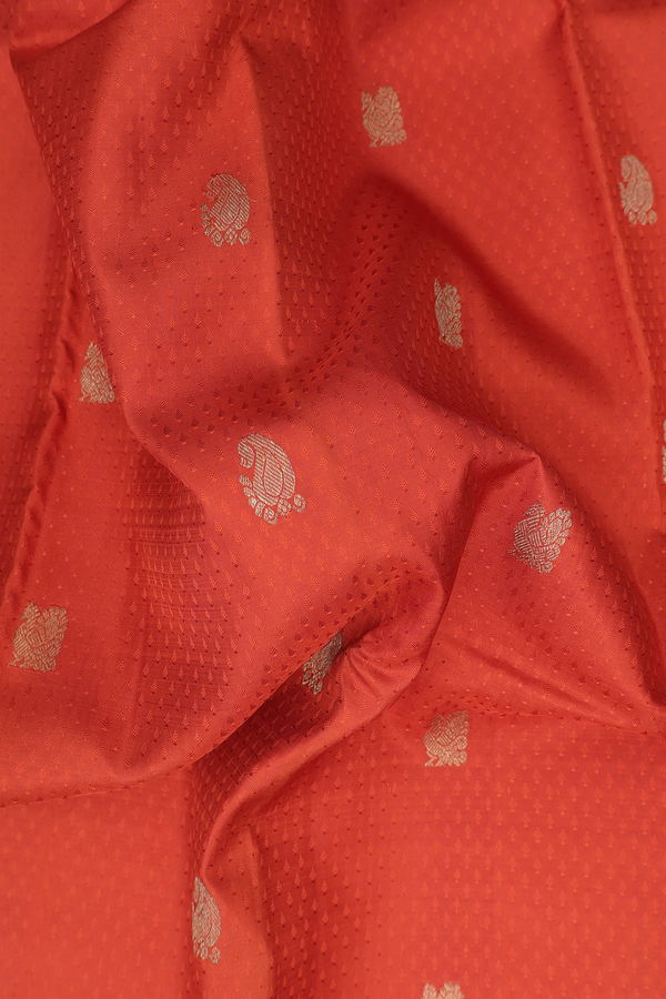 Kanchipuram Silk Saree In Orange With Jacquard Pattern