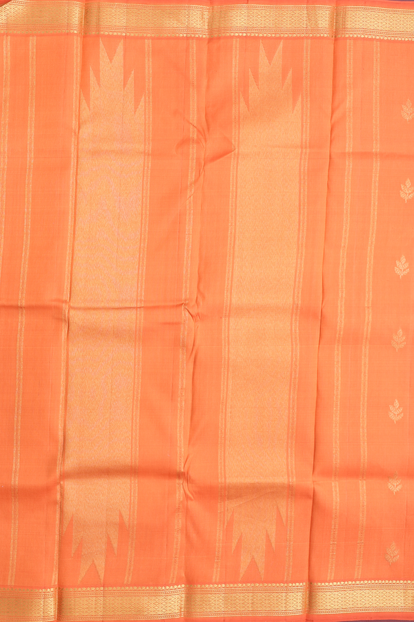 Kanchipuram Silk Saree In Orange With Leaf Buttas