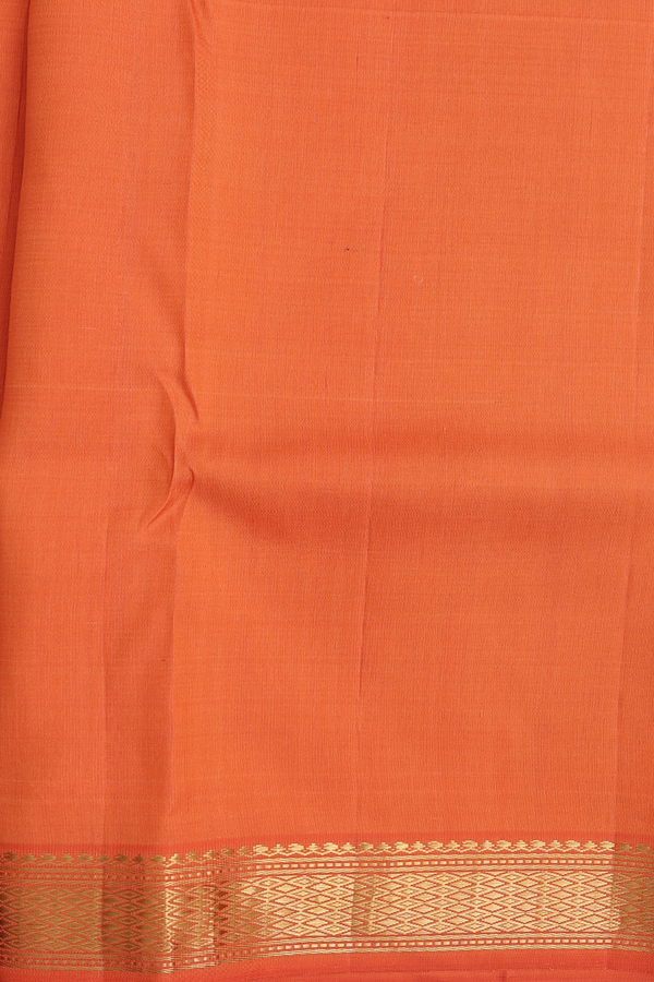 Kanchipuram Silk Saree In Orange With Leaf Buttas